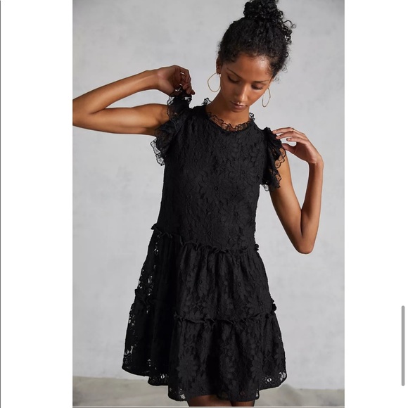 ANTHROPOLOGIE: Golden Floral Lace Dress - Picture 7 of 8